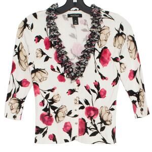 WHBM Cardigan Sweater Whimsigoth Retro Romantic Boho Cottagecore Fairy Floral XS